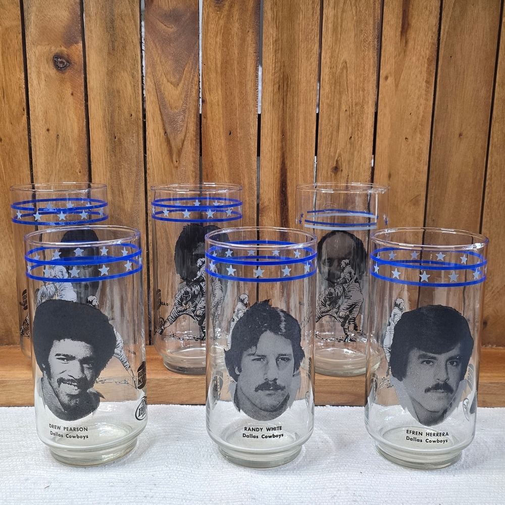 Vintage 1977 Burger King Dallas Cowboys NFL Glasses Set of 6